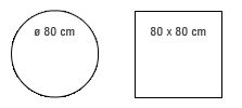 Zeichnung der runden und quadratischen Tischplatte