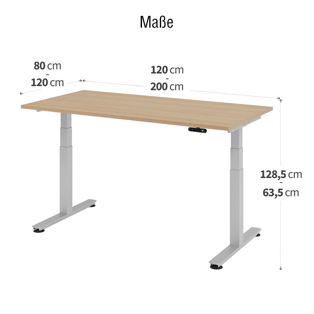 Hammerbacher Schreibtisch elektrisch höhenverstellbarer Serie XDSM / Größe:  120 x 80 cm / Dekor: Grau - vxdsm12/5/s