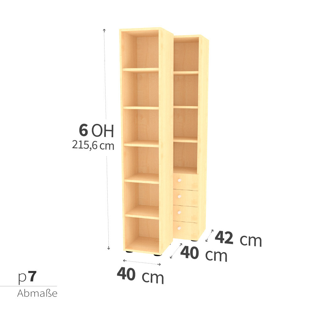 Hammerbacher Premium - Regal 6 OH / Breite: 40 cm / Verschiedene Dekore  erhältlich - p7/6oh/re/33