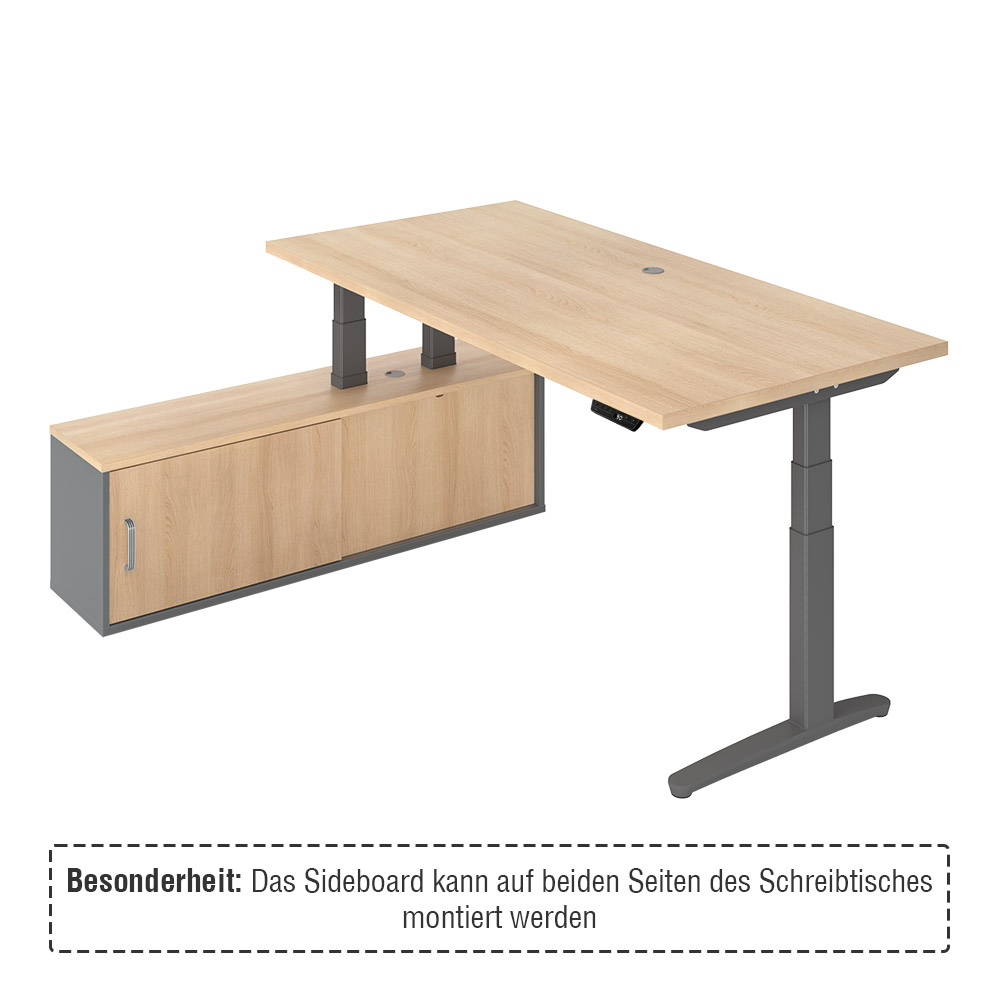 Hammerbacher elekt. höhenverstellbarer Schreibtisch mit Sideboard Serie  XBHM2C / Größe: 200x100 cm / Dekor: Eiche hell/Graphit / Gestell-Farbe:  Graphit - vxbhm2c/eg/gg