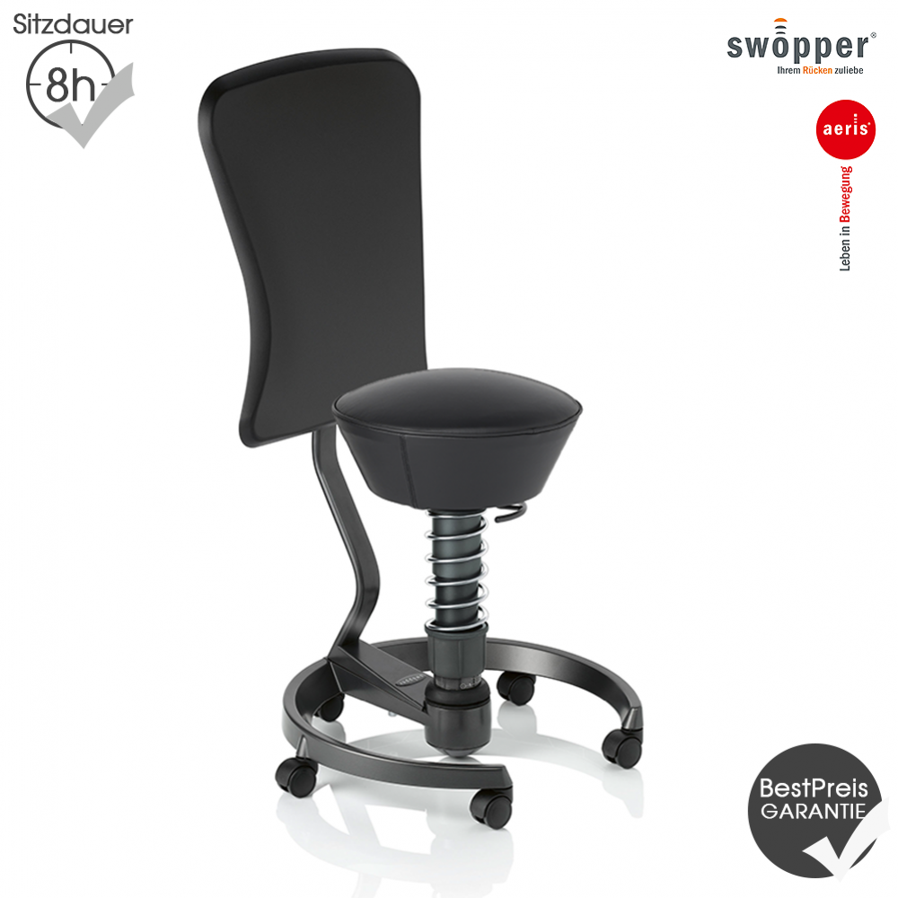 Aeris Swopper Work Sitzbezug Softex Schwarz Farbe Fussring Anthrazit Mit Rollen Und Lehne