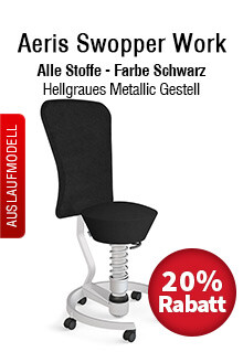 Aeris Swopper Work mit hellgrauem Gestell und schwarzem Bezug im Abverkaufs-Sale