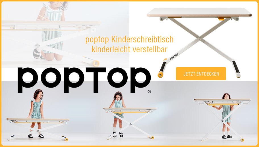 Jetzt können auch Kinder Ihren Schreibtisch kinderleicht höhenverstellen - der poptop machts möglich!