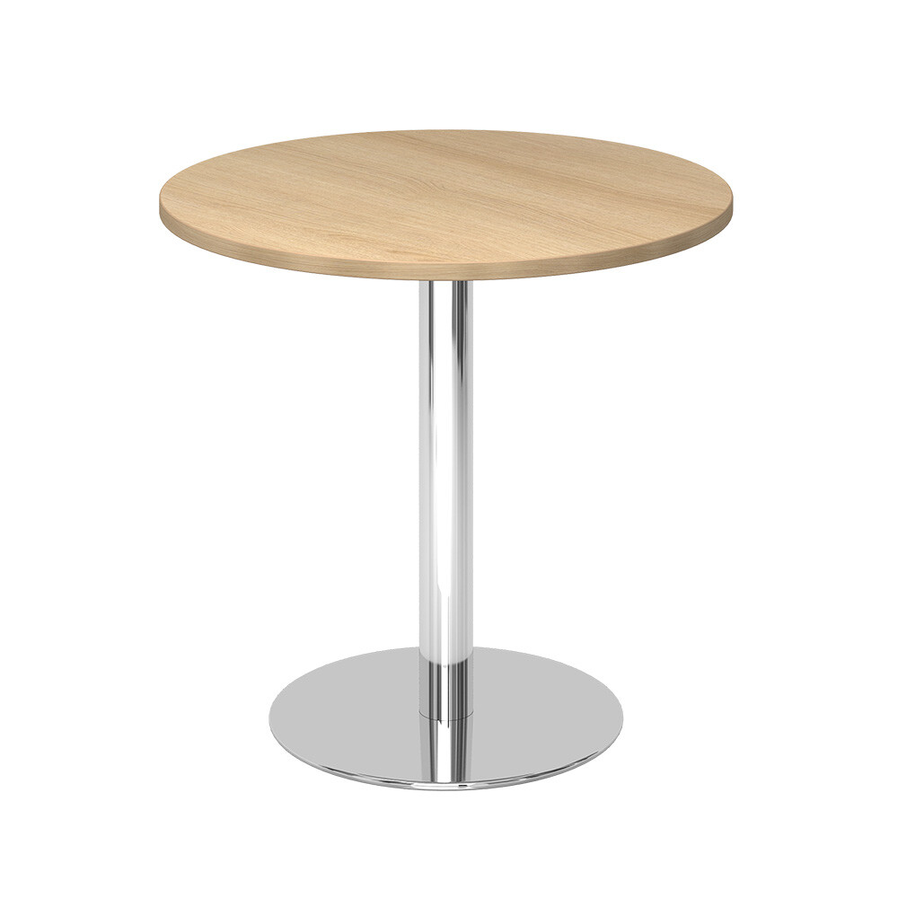 Hammerbacher Besprechungstisch / Tischform: Rund ø 80 cm / Dekor: Eiche hell / Gestell-Farbe: Chrom