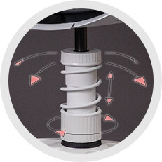 Nahaufnahme der verbauten Feder vom Aeris 3Dee, mit Pfeilen zur Darstellung der Beweglichkeit des Stuhls.