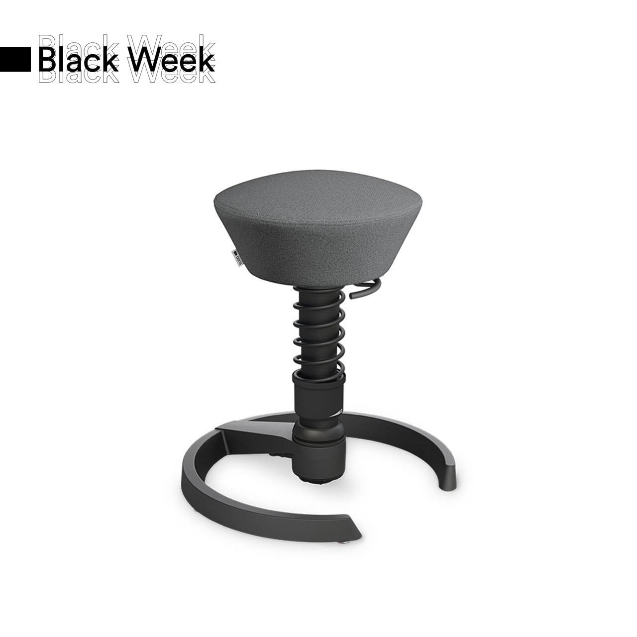 Aeris Swopper Bürostuhl mit grauem Cura-Bezug, freigestellt, oben Black Week Schrift