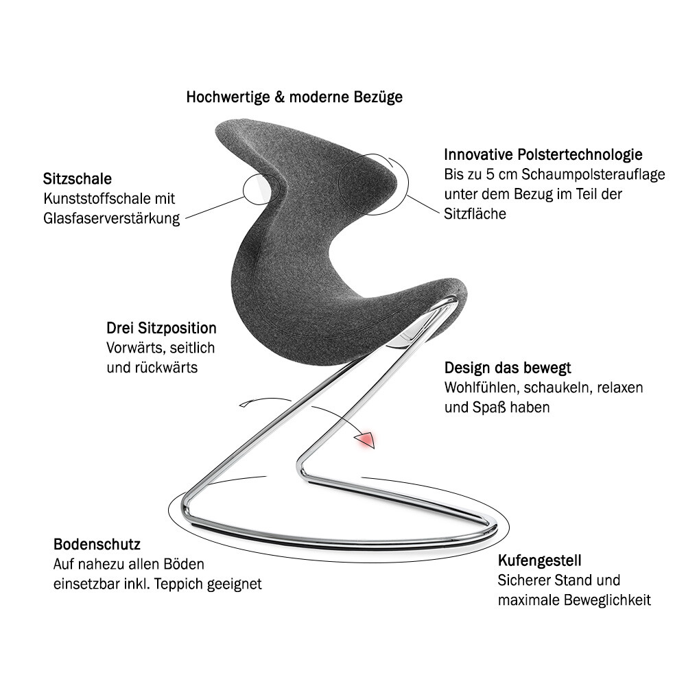 Aeris Oyo - Bewegter Designstuhl | Gestell: Chrom glänzend | Bezug: Filz, hellgrau meliert | Auslaufartikel