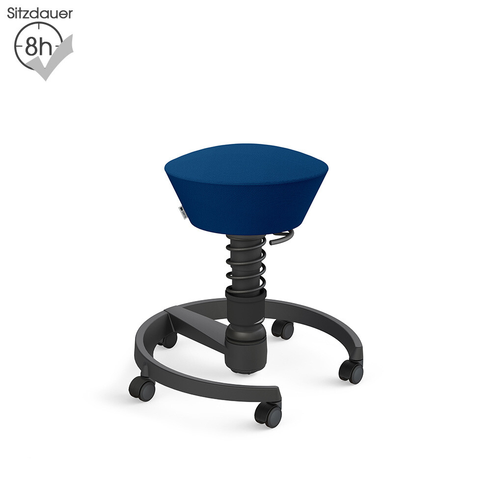 Aeris Swopper mit Rollen | Wolle-unifarben: Blau | Feder: Light | Gestell: Schwarz