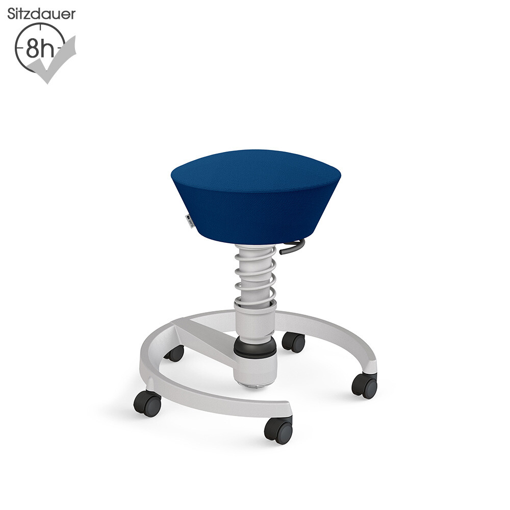 Aeris Swopper mit Rollen | Wolle-unifarben: Blau | Feder: Light | Gestell: Hellgrau-metallic