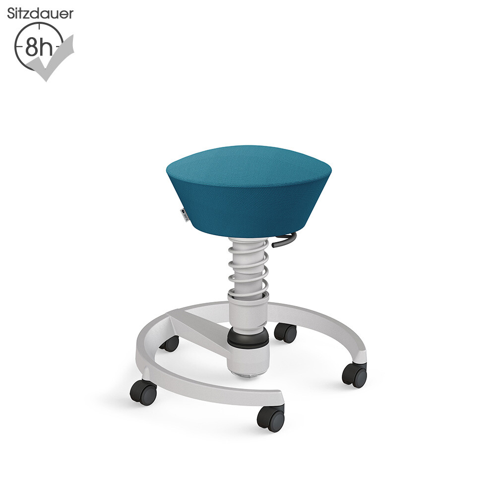 Aeris Swopper mit Rollen | Wolle-unifarben: Azurblau | Feder: Light | Gestell: Hellgrau-metallic