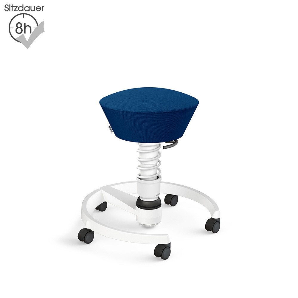 Aeris Swopper mit Rollen | Wolle-unifarben: Blau | Feder: Light | Gestell: Weiß