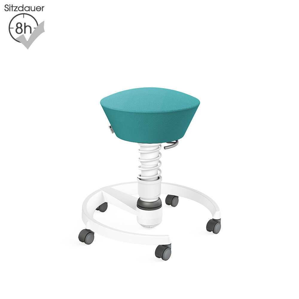 Aeris Swopper mit Rollen | Wolle-unifarben: Türkis | Feder: Light | Gestell: Weiß