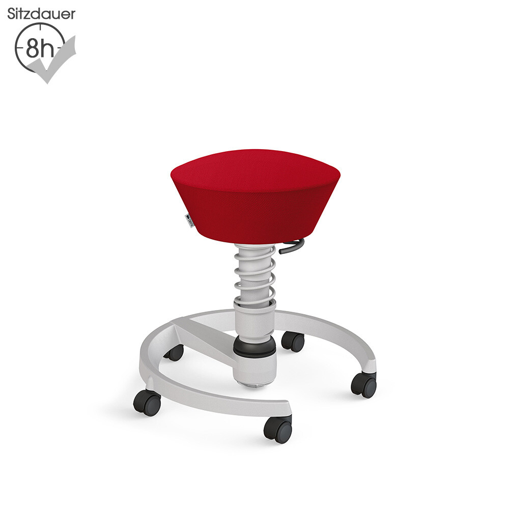 Aeris Swopper mit Rollen | Wolle-unifarben: Rot | Feder: Low | Gestell: Hellgrau-metallic