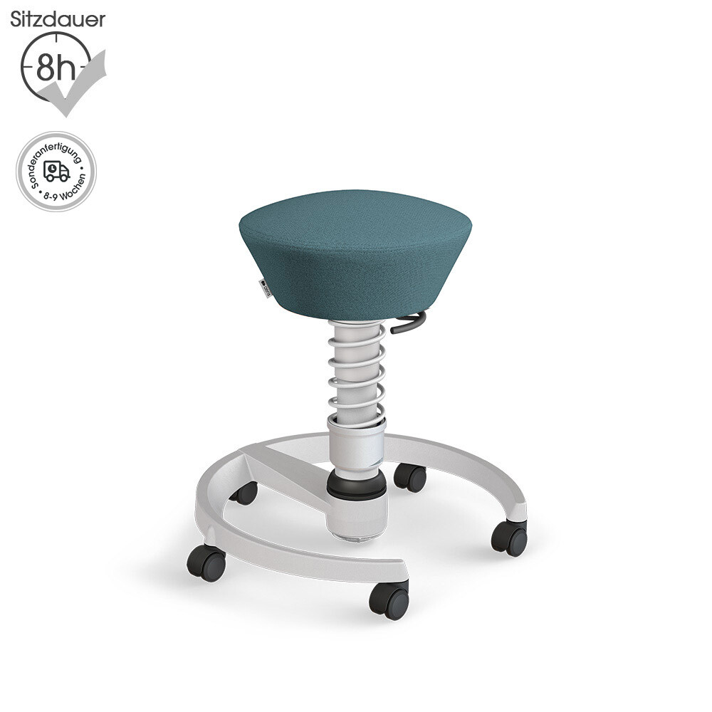Aeris Swopper mit Rollen | Recyceltes Polyester: Taubenblau meliert | Feder: Standard | Gestell: Hellgrau Metallic