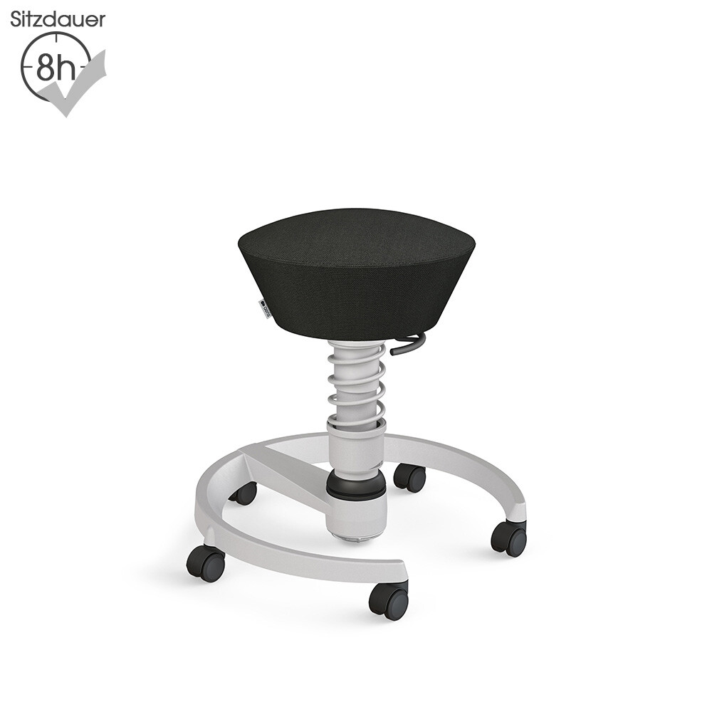 Aeris Swopper mit Rollen | Wolle-meliert: Schwarz | Feder: Light | Gestell: Hellgrau-metallic