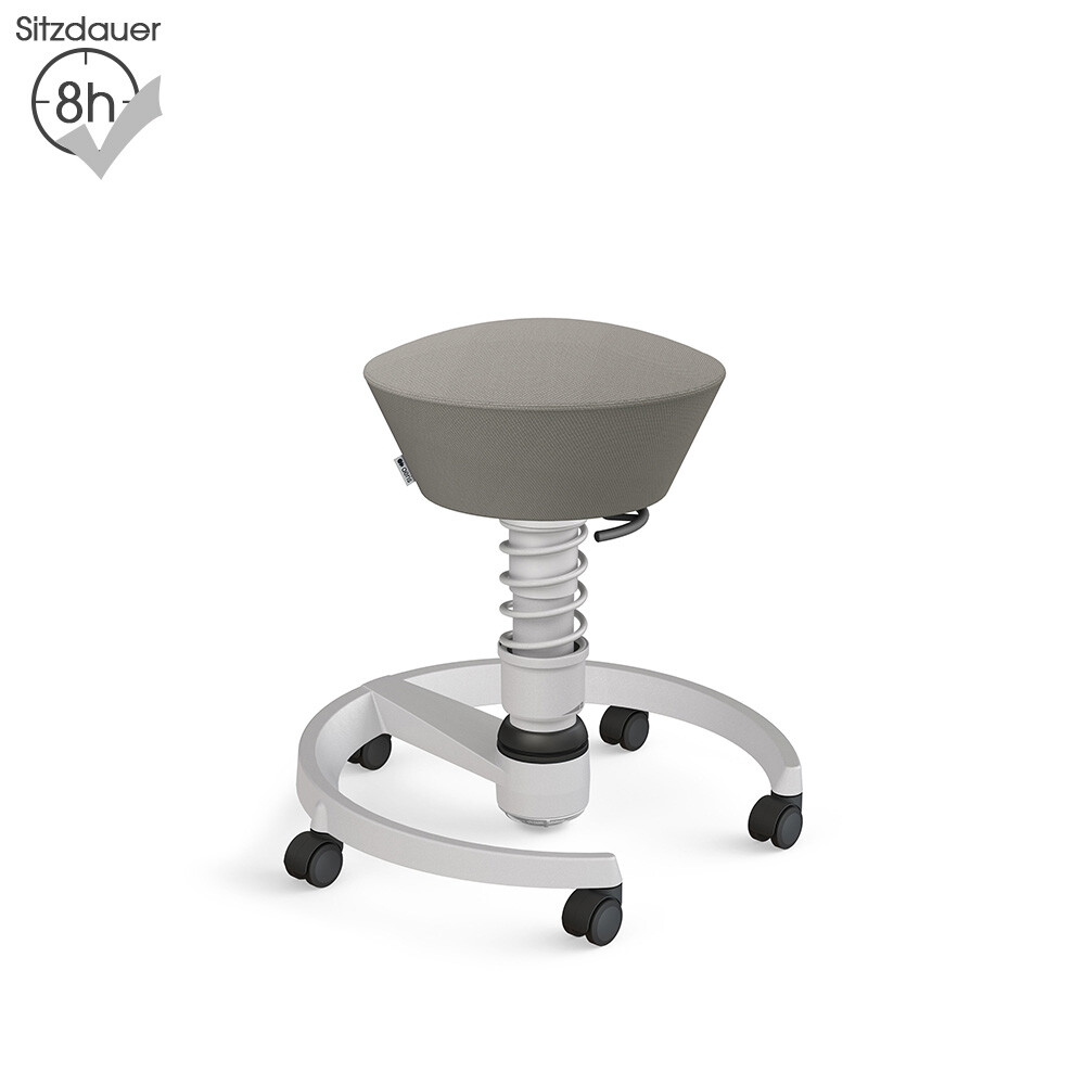 Aeris Swopper mit Rollen | Wolle-unifarben: Grau | Feder: Light | Gestell: Hellgrau-metallic