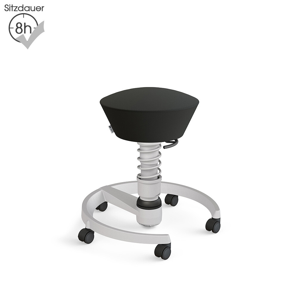 Aeris Swopper mit Rollen | Kunstleder: Schwarz | Feder: Light | Gestell: Hellgrau-metallic