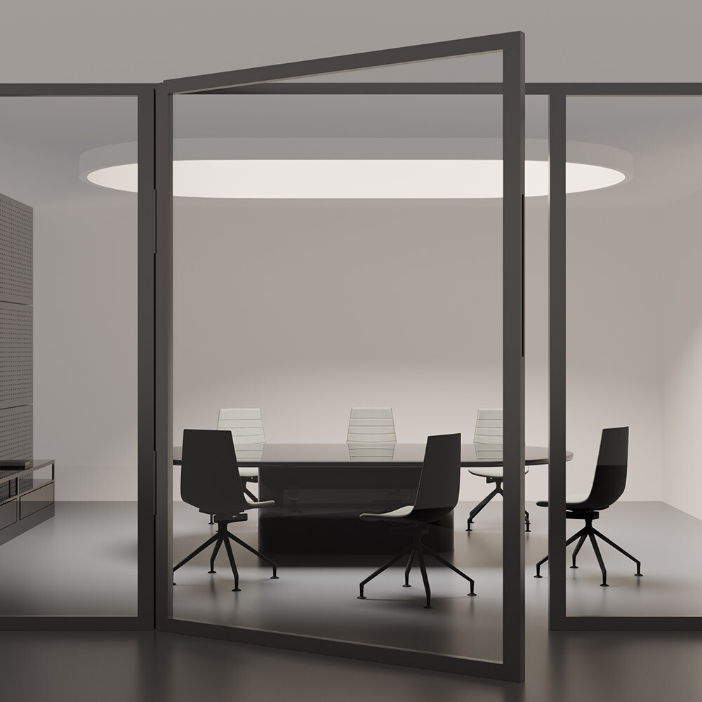 Stuhl Aeris Linu mit schwarzem Gestell in modernen Meetingraum.