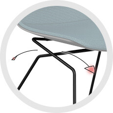 Nahaufnahme der verbauten Bewegungsmechanik vom Aeris Linu, mit Pfeilen zur Darstellung der Beweglichkeit des Stuhls.